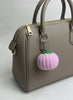 Elegant Taupe Handbag with Cute Handmade Crochet Keychain