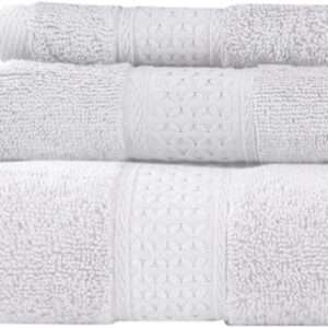 6 Piece White Cotton Diamond Bath Towel Set (2 Bath Towels, 2 Hand